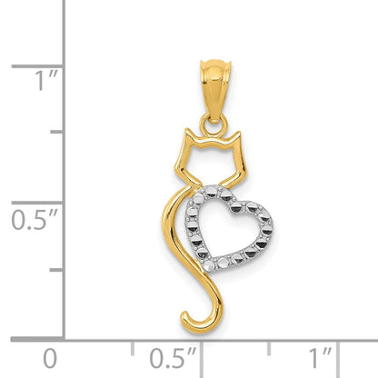 14k Yellow & Rhodium 14k Rhodium-Plated Polished Cat w/Heart Pendant