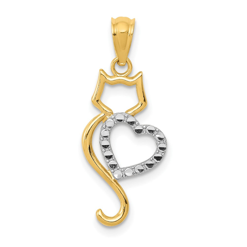 14k Yellow & Rhodium 14k Rhodium-Plated Polished Cat w/Heart Pendant