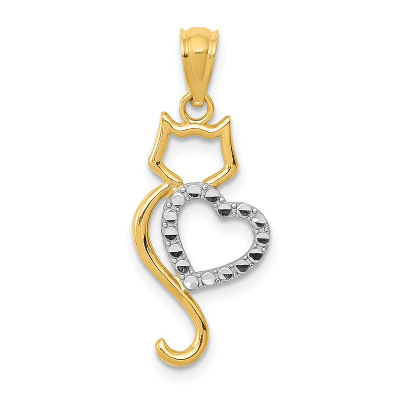 14k Yellow & Rhodium 14k Rhodium-Plated Polished Cat w/Heart Pendant