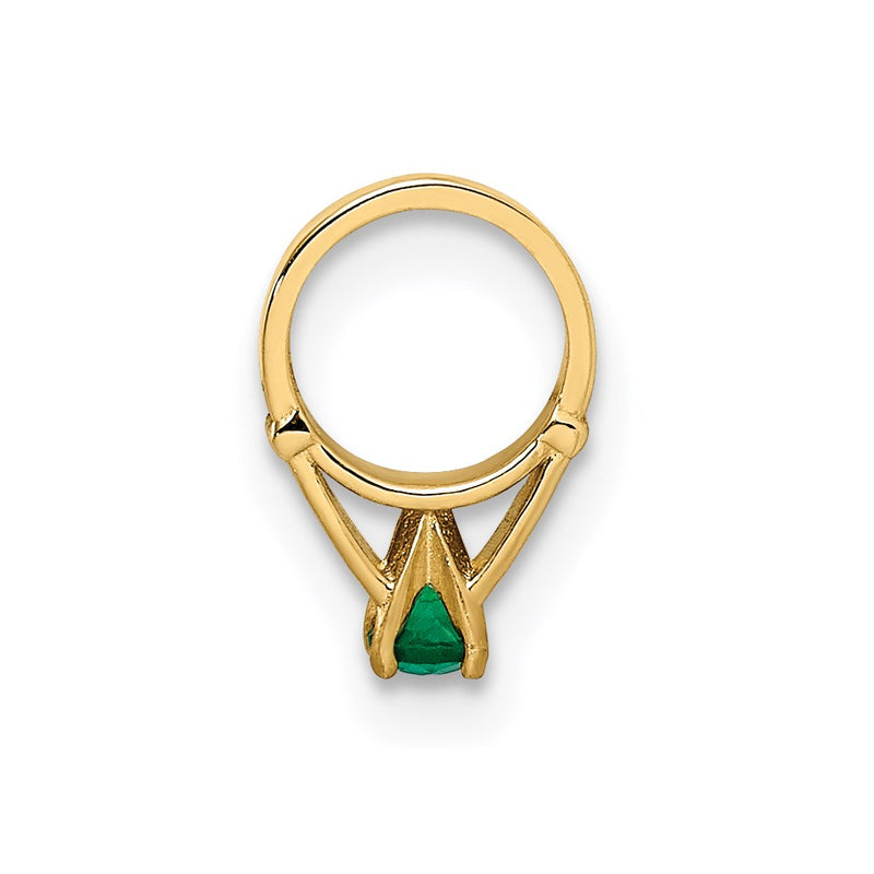 14k Yellow Gold 14K 3D Ring with Dark Green Glass Stone Charm