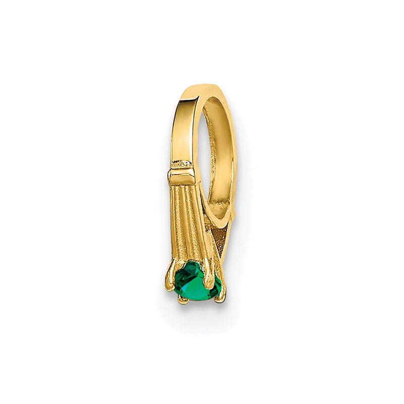 14k Yellow Gold 14K 3D Ring with Dark Green Glass Stone Charm