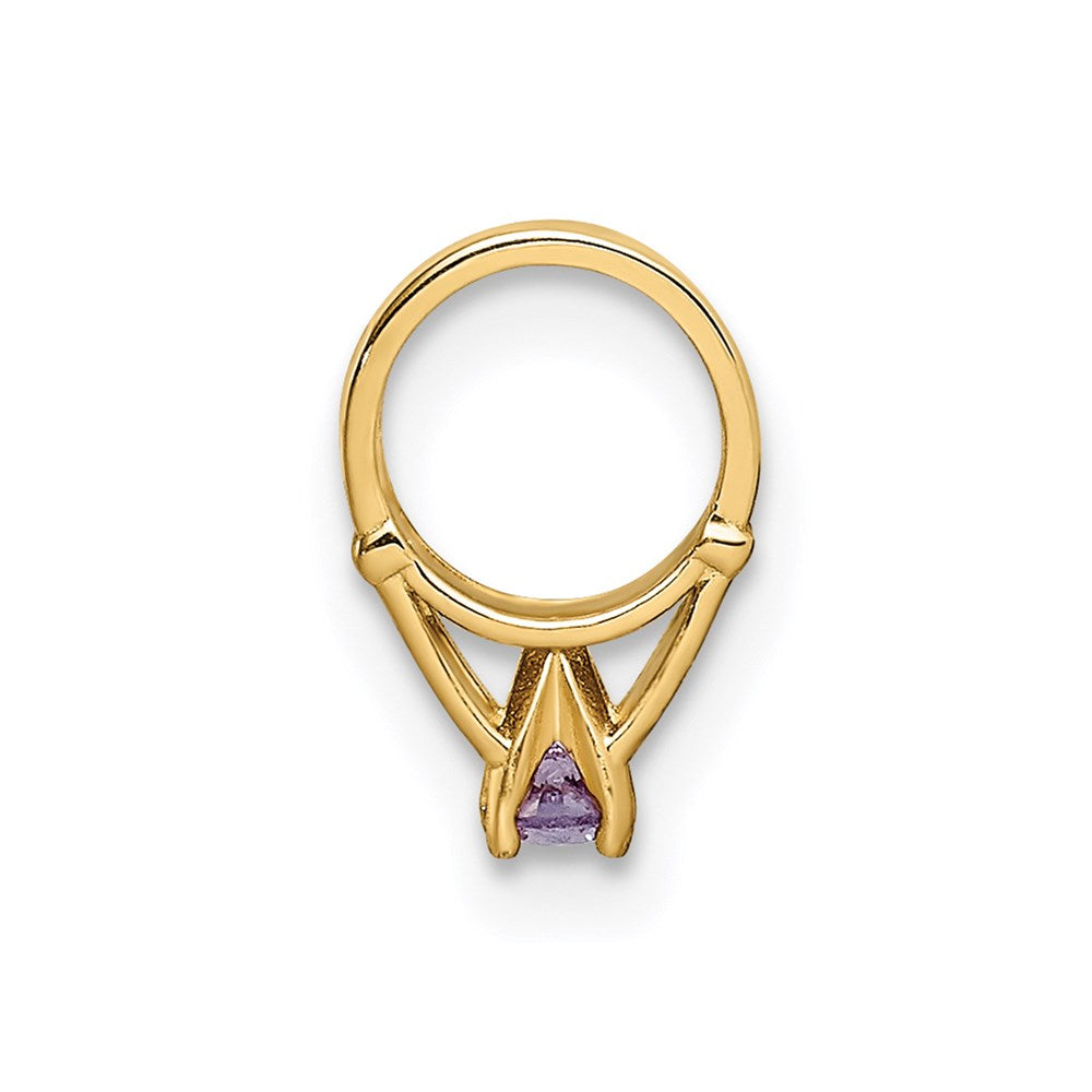14k Yellow Gold 14K 3D Ring with Dark Purple CZ Charm