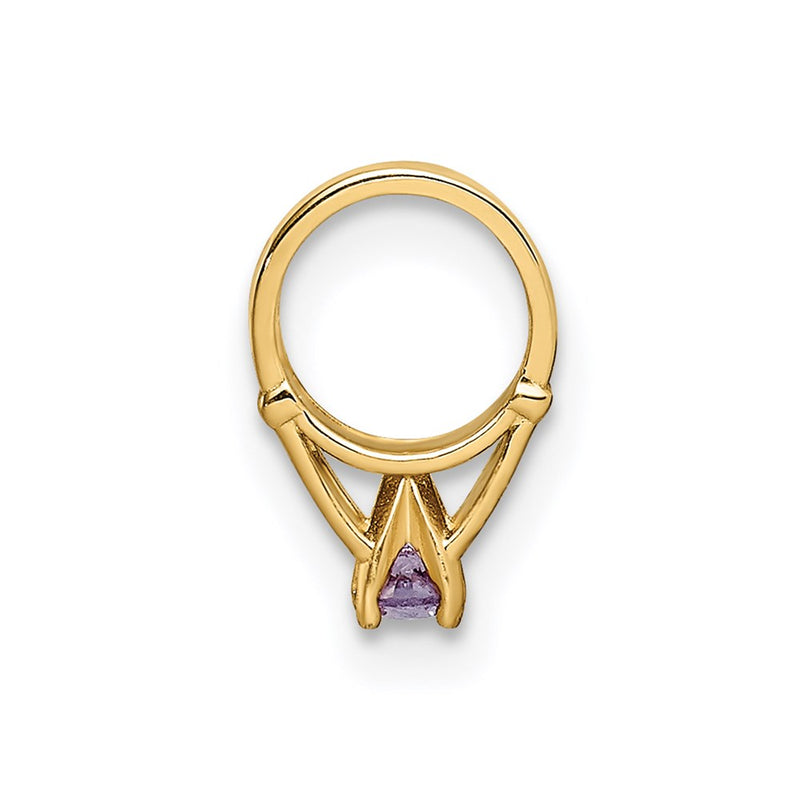 14k Yellow Gold 14K 3D Ring with Dark Purple CZ Charm