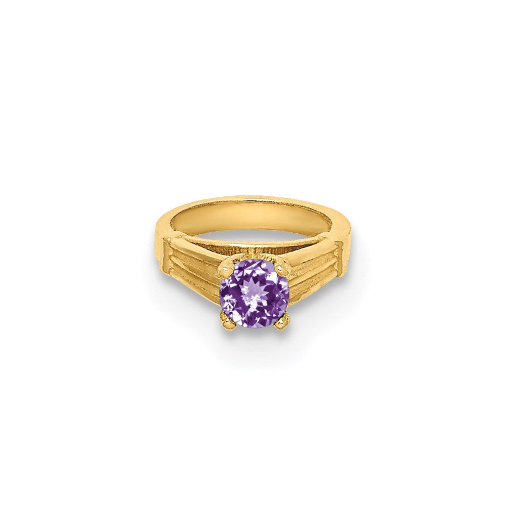 14k Yellow Gold 14K 3D Ring with Light Purple CZ Charm