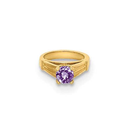 14k Yellow Gold 14K 3D Ring with Light Purple CZ Charm