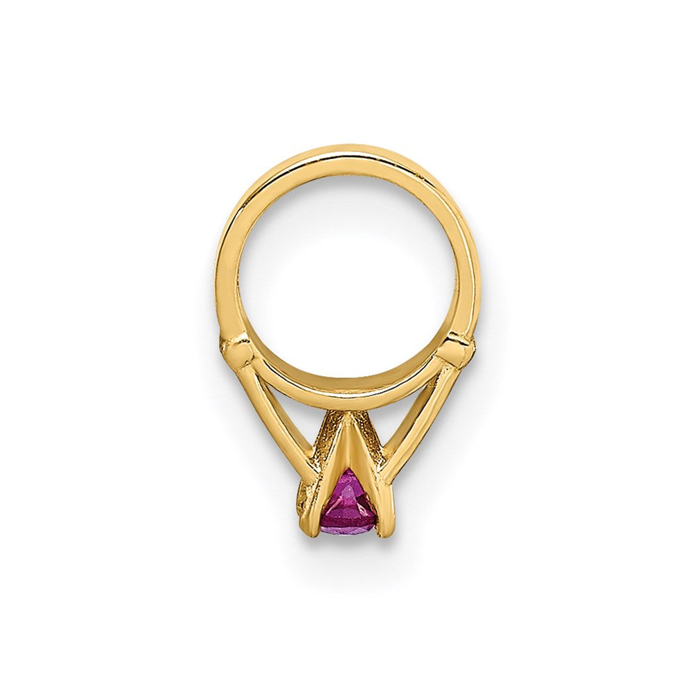 14k Yellow Gold 14K 3D Ring with Dark Pink CZ Charm