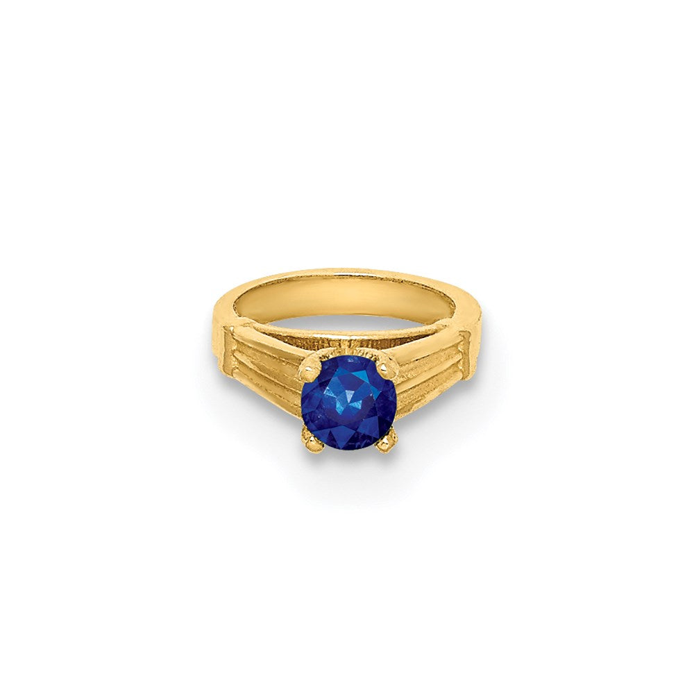 14k Yellow Gold 14K 3D Ring with Dark Blue Glass Stone Charm