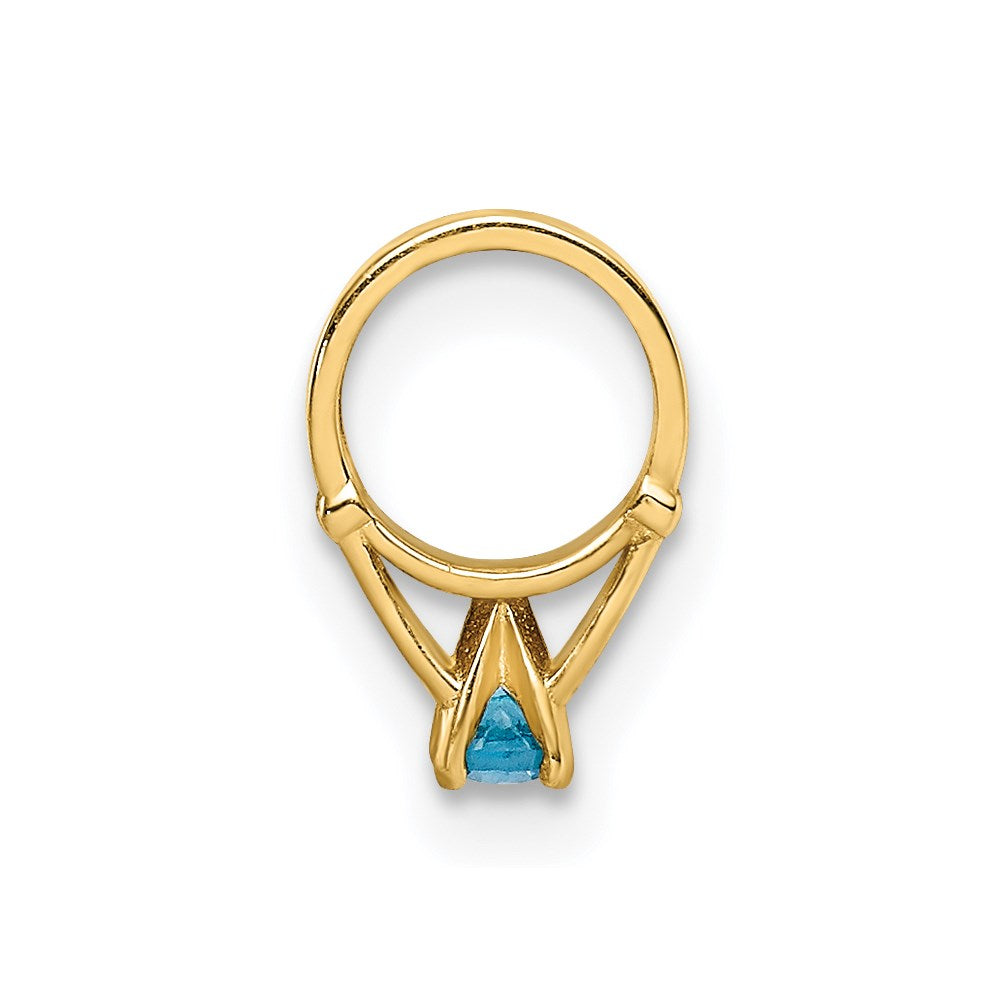 14k Yellow Gold 14K 3D Ring with Aqua CZ Charm