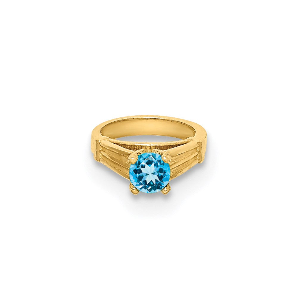 14k Yellow Gold 14K 3D Ring with Aqua CZ Charm