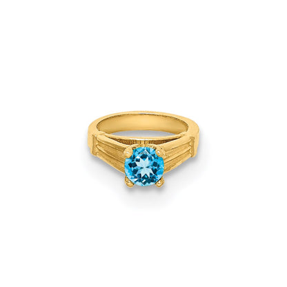 14k Yellow Gold 14K 3D Ring with Aqua CZ Charm