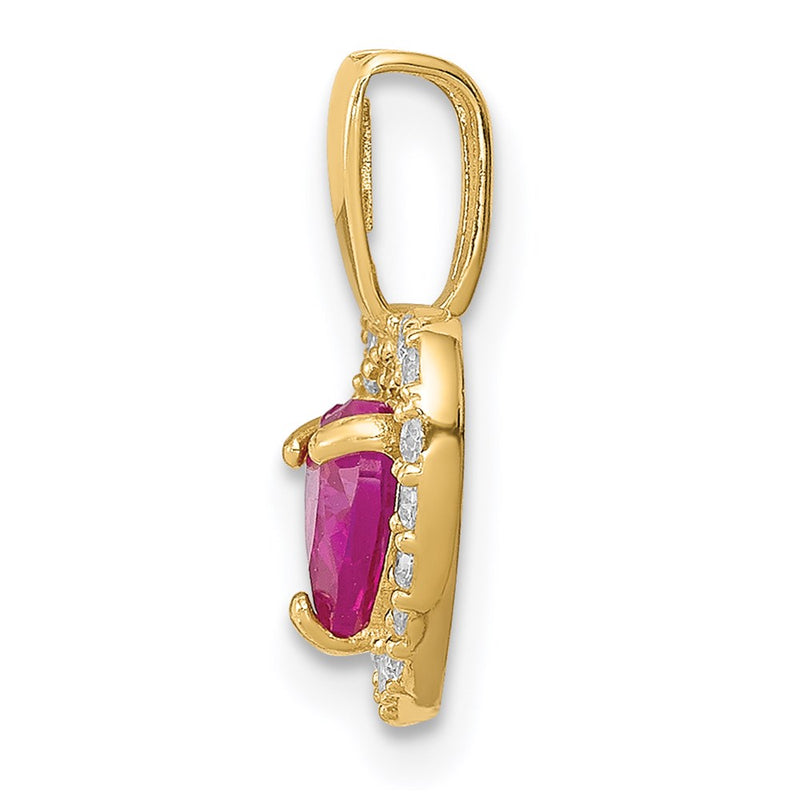 14k Yellow Gold 14K Polished Red and Clear CZ Heart Pendant