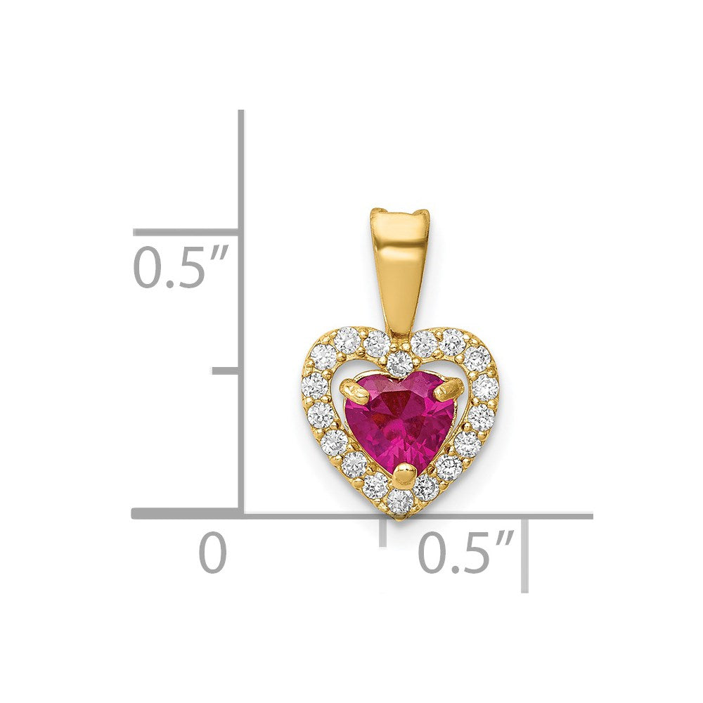 14k Yellow Gold 14K Polished Red and Clear CZ Heart Pendant