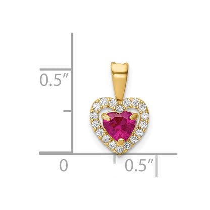 14k Yellow Gold 14K Polished Red and Clear CZ Heart Pendant