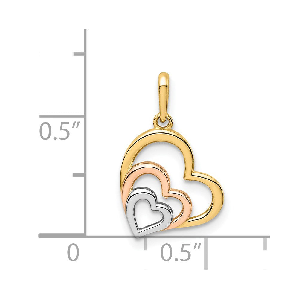 14k Yellow & Rhodium 14K w/Rose and White Rhodium Polished 3 Hearts Pendant