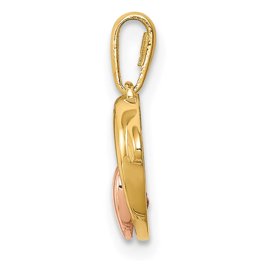 14k Two-tone 14K Two-tone CZ Dolphins with Heart Pendant