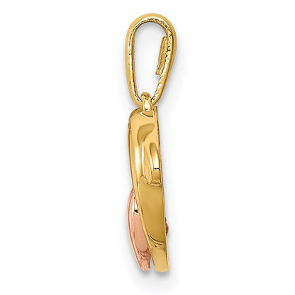 14k Two-tone 14K Two-tone CZ Dolphins with Heart Pendant