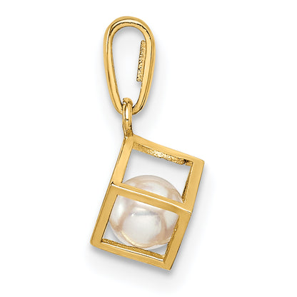 14k Yellow Gold 14K  3D Square w/FW Cultured Pearl Pendant