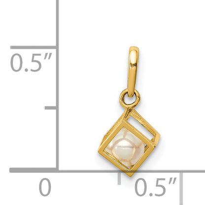 14k Yellow Gold 14K  3D Square w/FW Cultured Pearl Pendant