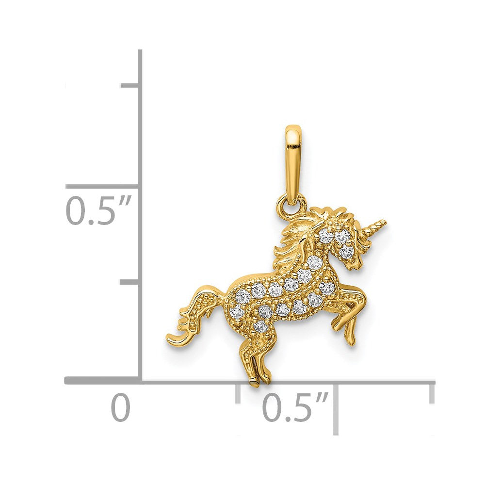 14k Yellow Gold 14K Rearing Unicorn CZ Pendant
