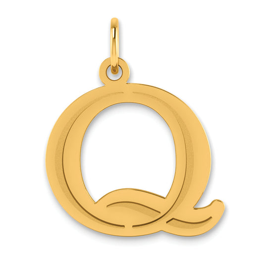 14K Yellow Gold Polished Etched Letter Q Initial Pendant
