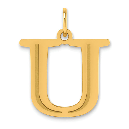 14K Yellow Gold Polished Etched Letter U Initial Pendant