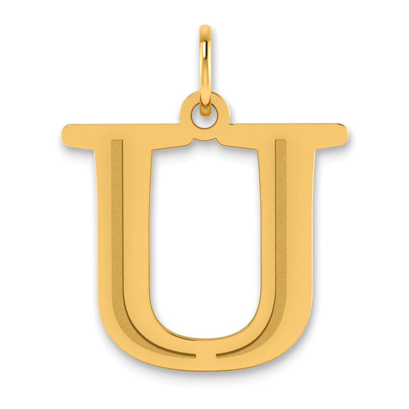 14K Yellow Gold Polished Etched Letter U Initial Pendant
