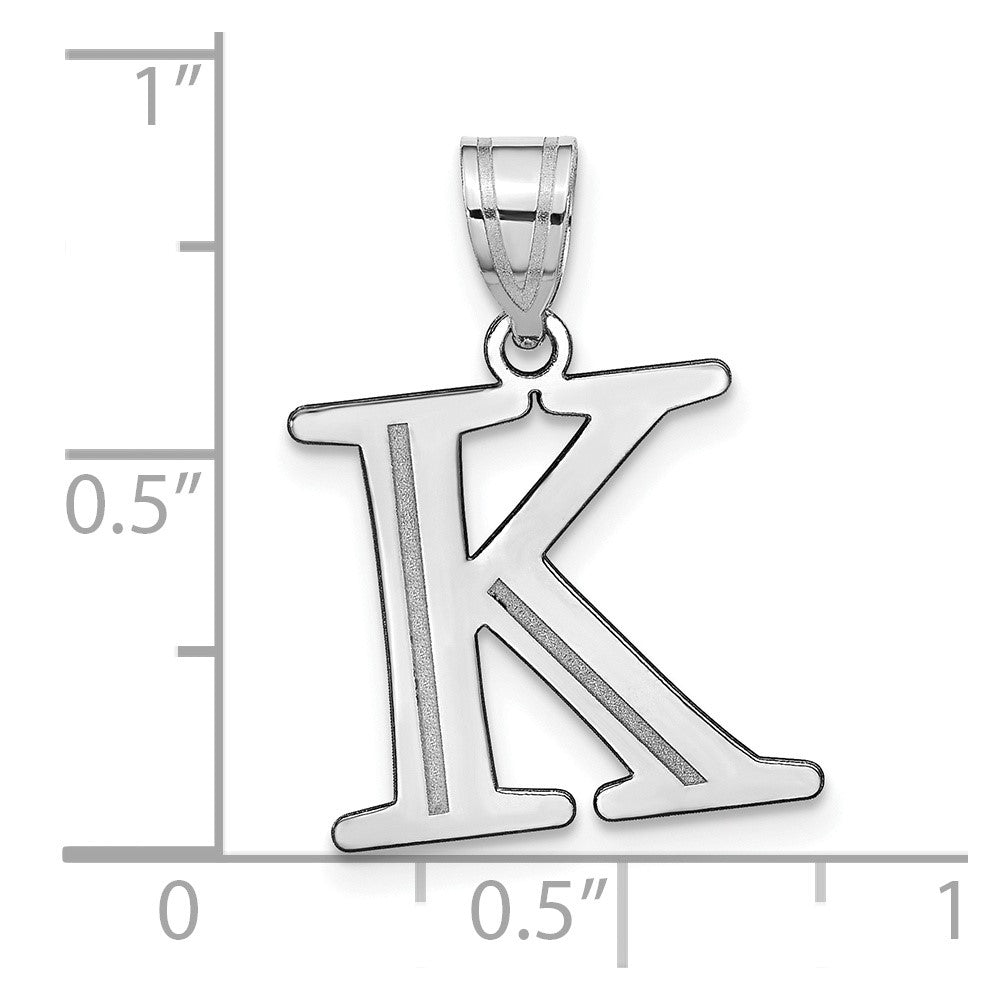 14k White Gold 14kw Polished Etched Letter K Initial Pendant