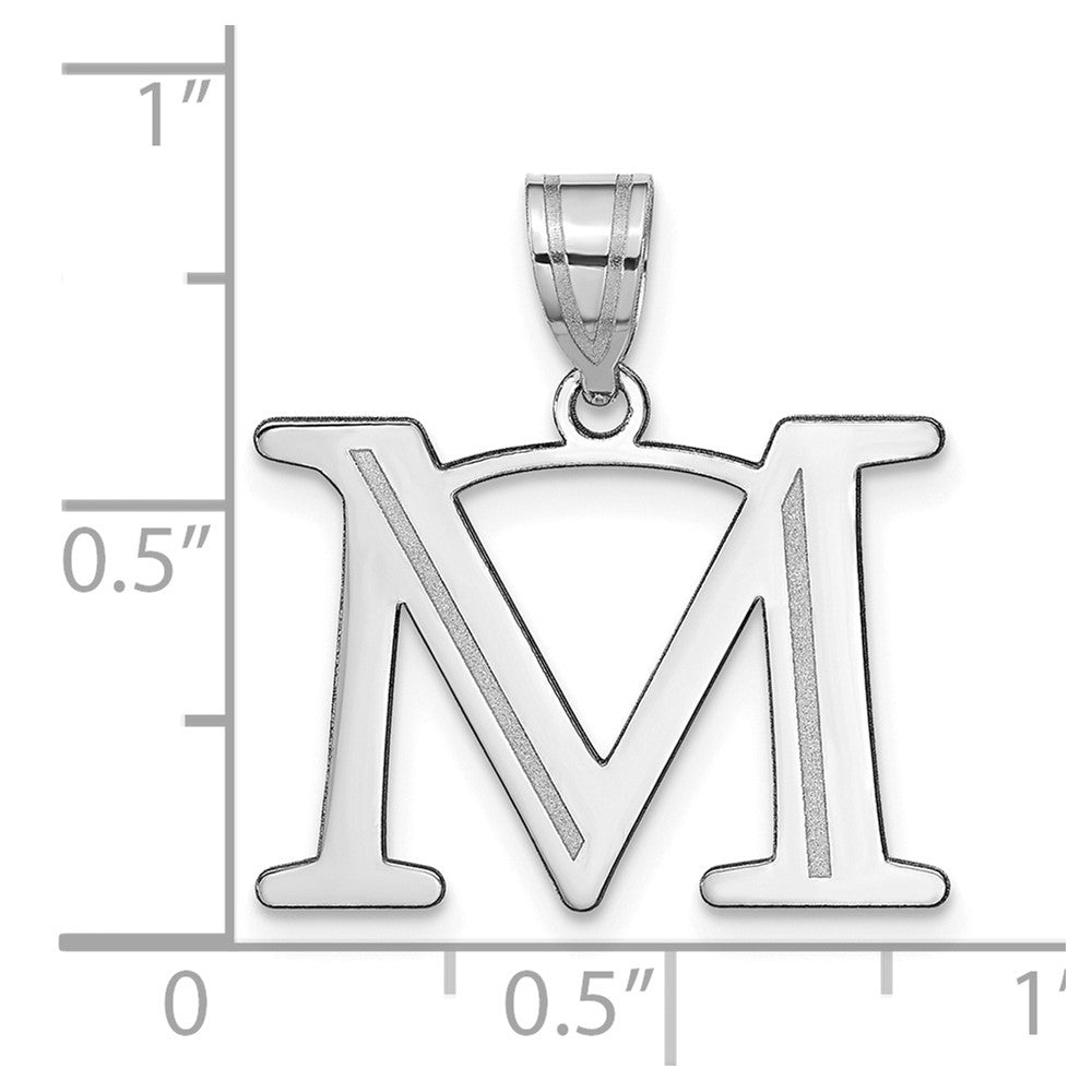 14k White Gold 14kw Polished Etched Letter M Initial Pendant
