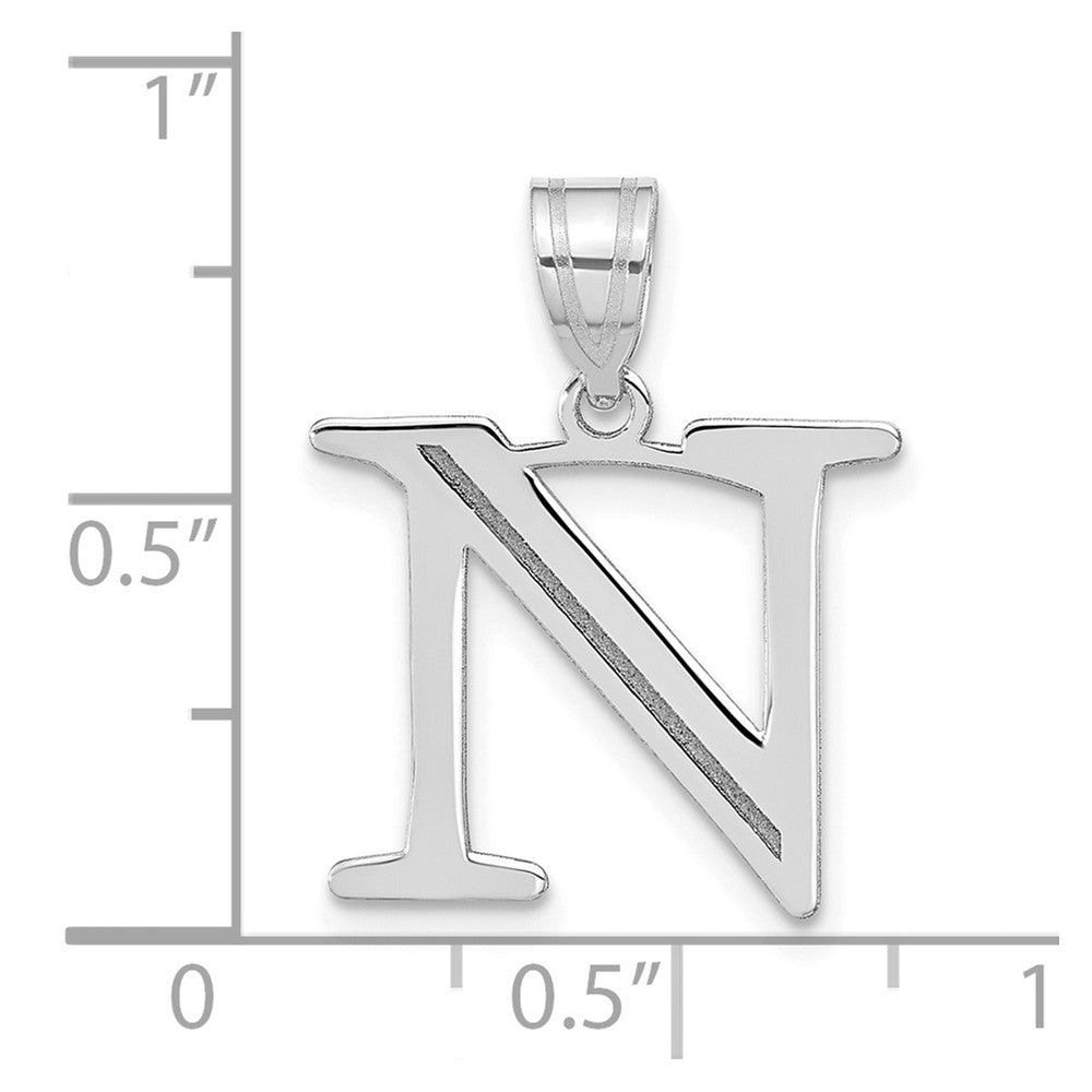 14k White Gold 14kw Polished Etched Letter N Initial Pendant