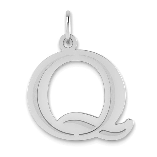 14K White Gold 14Kw Polished Etched Letter Q Initial Pendant