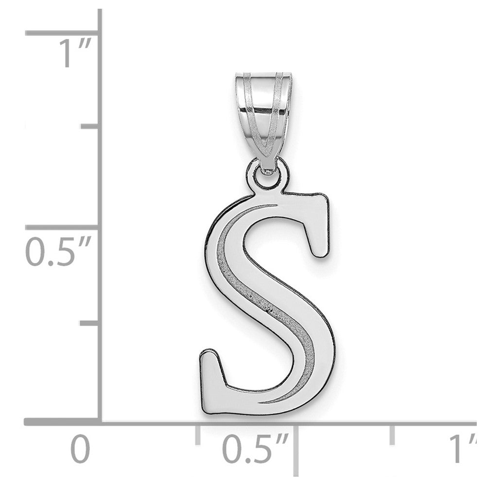 14k White Gold 14kw Polished Etched Letter S Initial Pendant