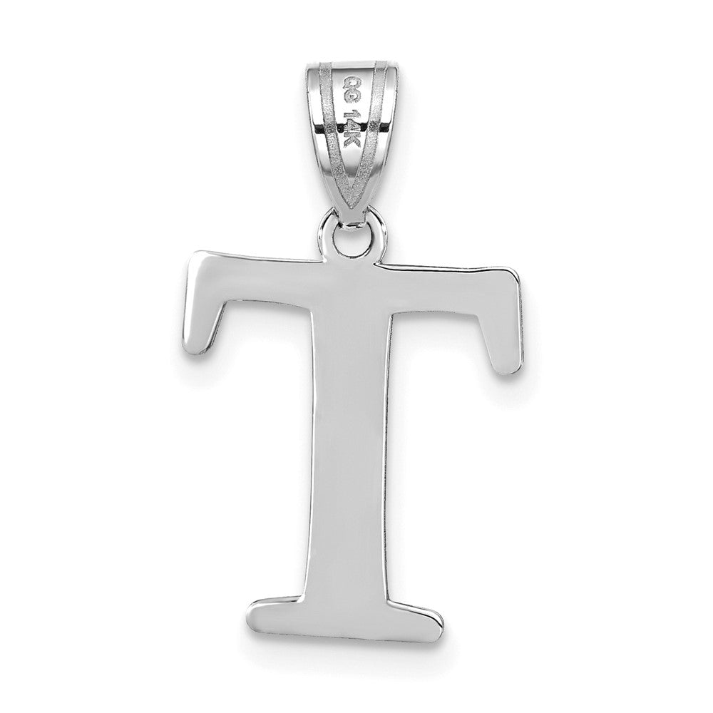 14k White Gold 14kw Polished Etched Letter T Initial Pendant