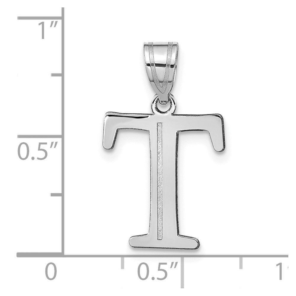 14k White Gold 14kw Polished Etched Letter T Initial Pendant