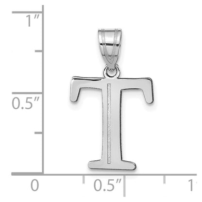 14k White Gold 14kw Polished Etched Letter T Initial Pendant