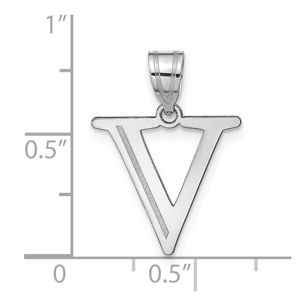 14k White Gold 14kw Polished Etched Letter V Initial Pendant