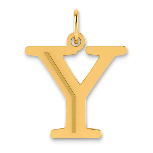 14K Yellow Gold Polished Etched Letter Y Initial Pendant