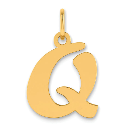 14K Yellow Gold Polished Script Letter Q Initial Pendant