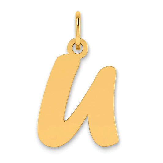 14K Yellow Gold Polished Script Letter U Initial Pendant