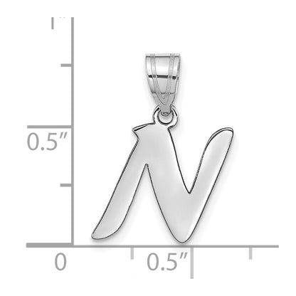14k White Gold 14kw Polished Script Letter N Initial Pendant