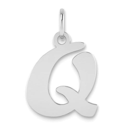 14K White Gold 14Kw Polished Script Letter Q Initial Pendant