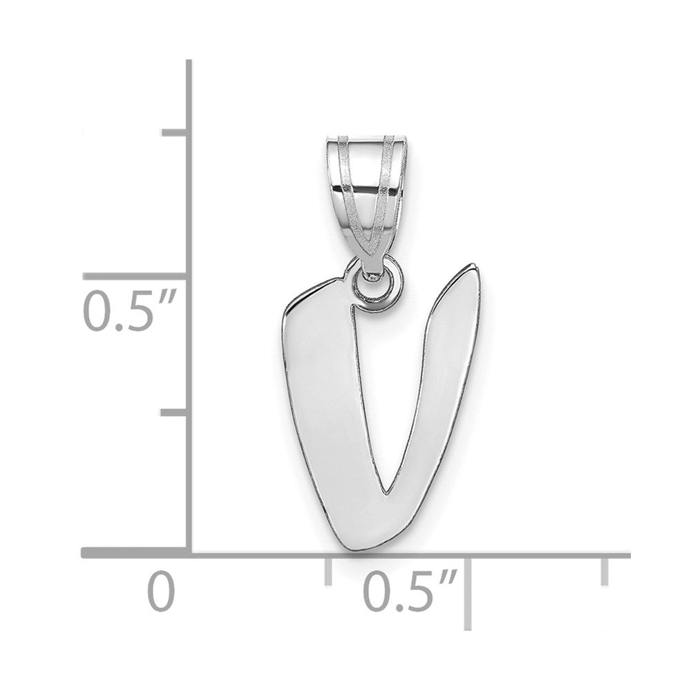 14k White Gold 14kw Polished Script Letter V Initial Pendant