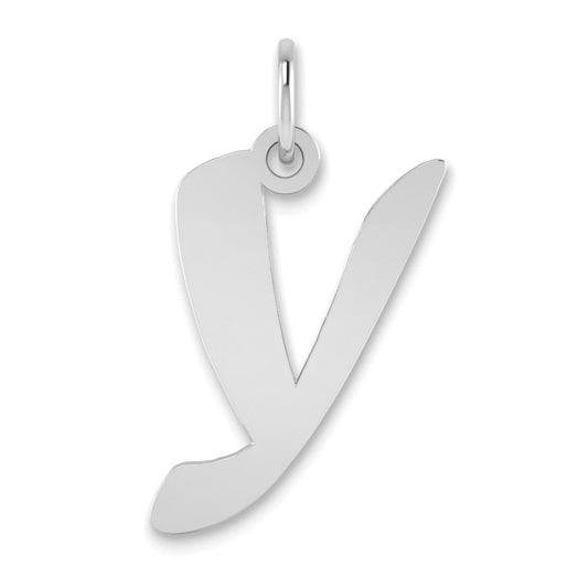 14K White Gold 14Kw Polished Script Letter Y Initial Pendant