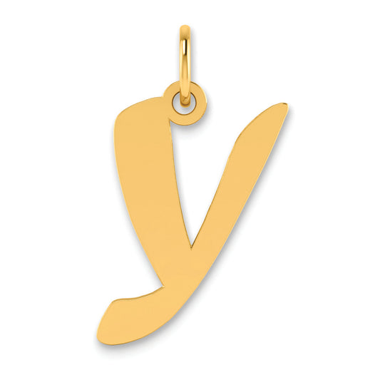 14K Yellow Gold Polished Script Letter Y Initial Pendant
