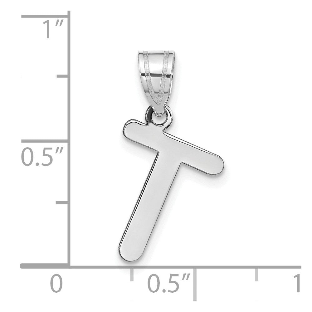 14k White Gold 14kw Polished Bubble Letter T Initial Pendant