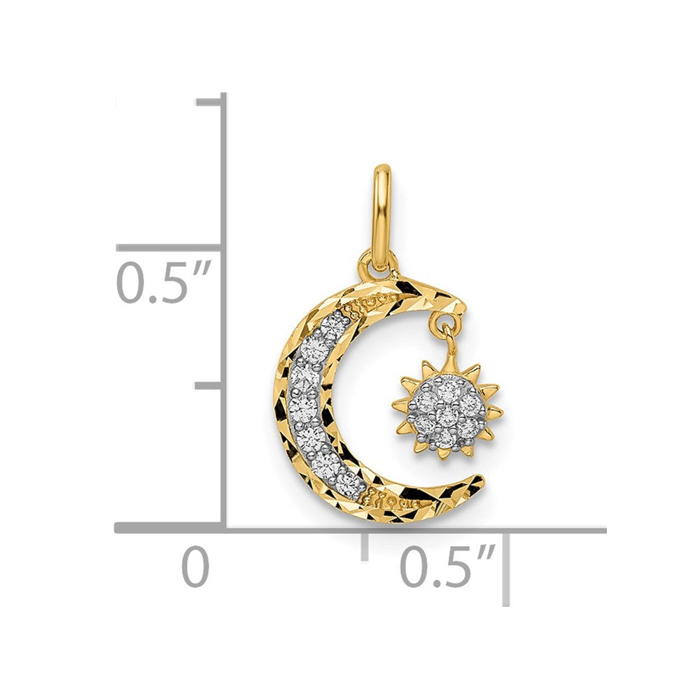 14k Yellow Gold 14k CZ Diamond-cut Moon and Star Pendant