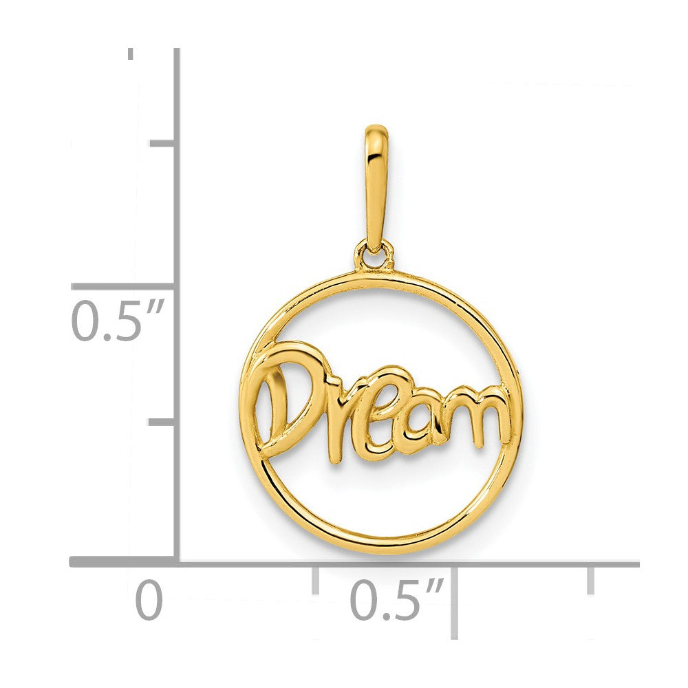 14k Yellow Gold 14K Polished Circle with DREAM Pendant