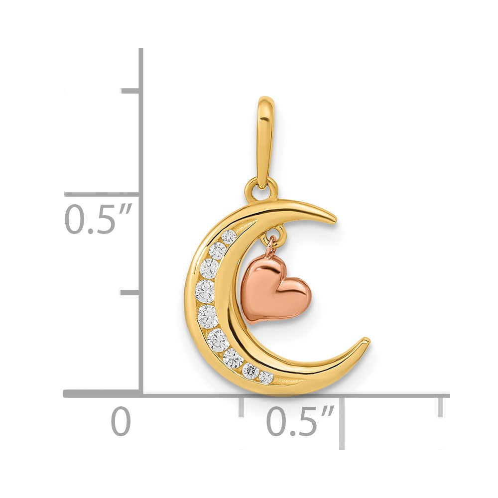 14k Two-tone 14K Two-tone CZ Moon Heart Pendant