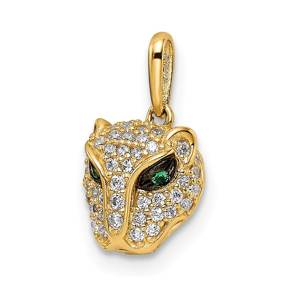 14k Yellow Gold 14K Polished Green & White CZ Lioness Head Pendant