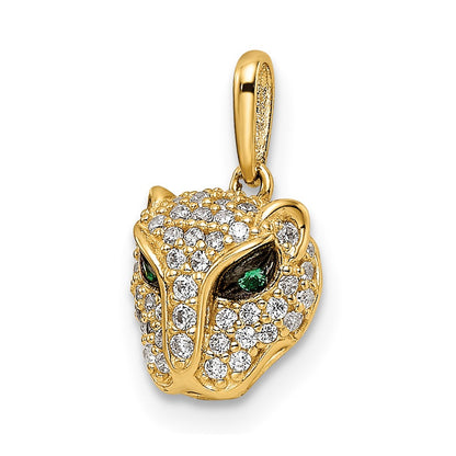 14k Yellow Gold 14K Polished Green & White CZ Lioness Head Pendant