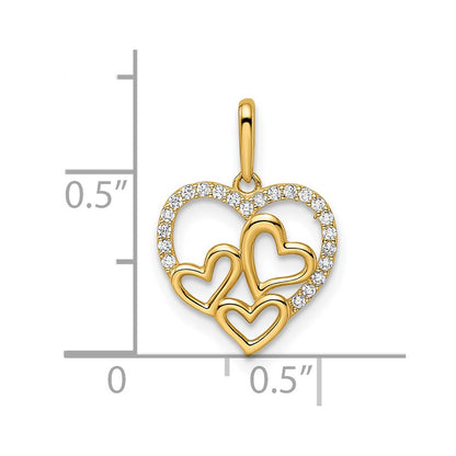 14k Yellow Gold 14k CZ Hearts Pendant